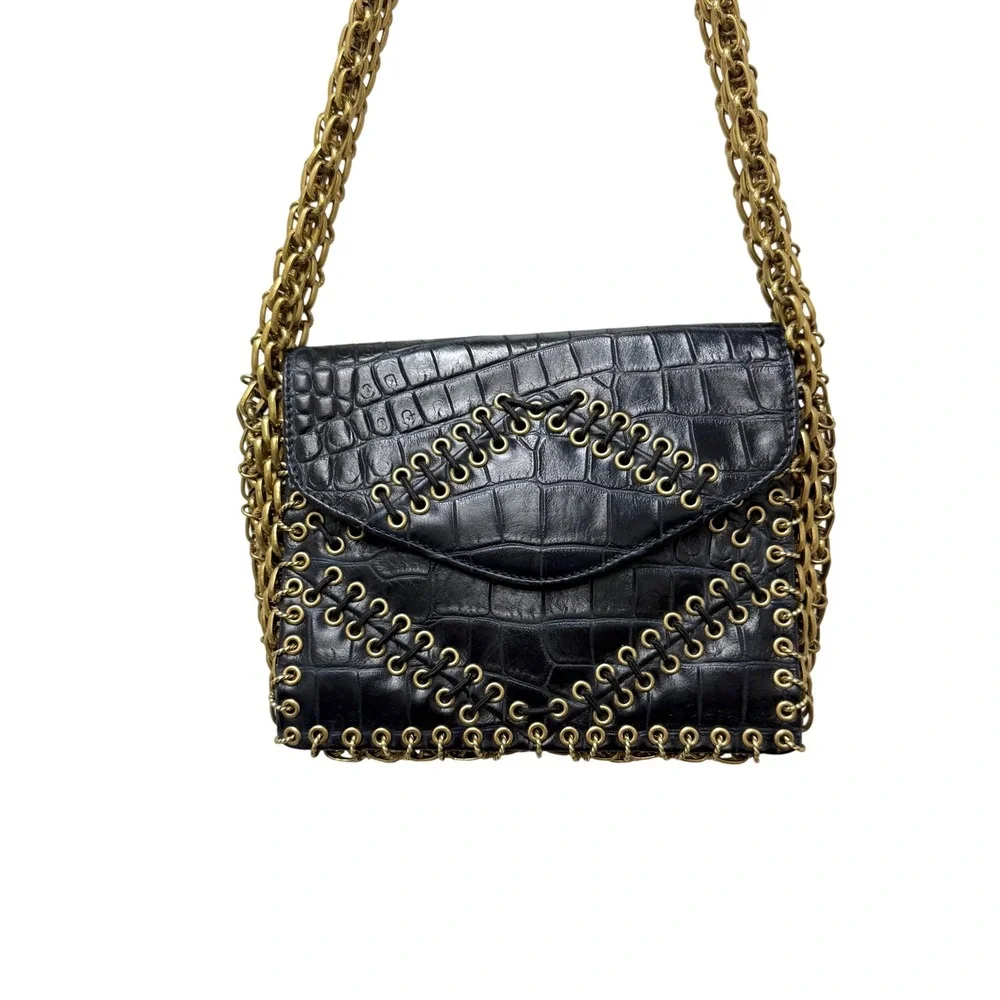 Tory Burch 2014 Fall Runway Alligator Skin Chain Shoulder Bag Sample Rare Blue